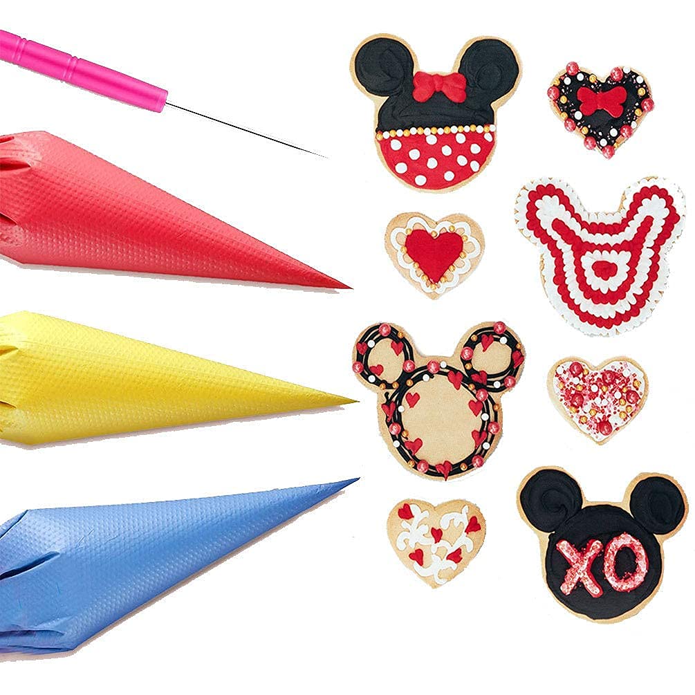 122Pieces Tipless Piping Bags - 100pcs Disposable Piping Pastry Bag for Royal Icing/Cookies Decorating - 10 Pastry Bag Ties,10 Clips &2 Scriber Needle - Best Cookie/Cake Decorating Tools (14 inch)