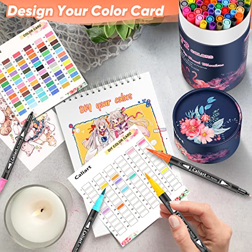 Caliart 34 Double Tip Brush Pens Art Markers, Artist Fine & Brush Pen Coloring Markers for Kids Adult Book Halloween Journaling Note Taking Lettering Calligraphy Drawing Art Craft Supplies Kit