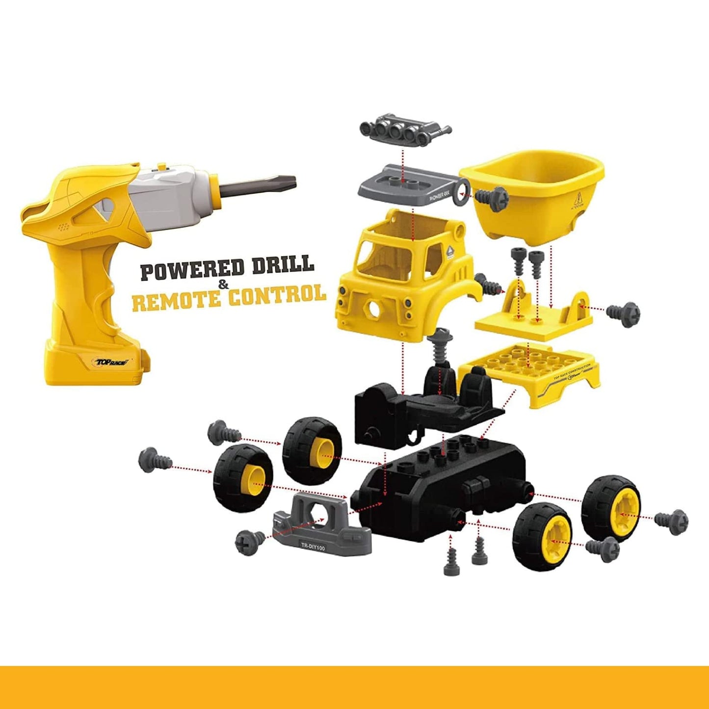 Top Race Take Apart Toys with Battery Powered Drill - 3-in-1 Take Apart Truck with Remote Control - Easy Assembly Construction Truck with Drill for Kids Builds Imagination and Building Skills