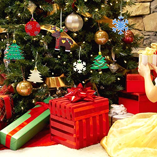 Hidreas 40 Pcs Wooden Ornaments Unfinished Christmas DIY Ornaments Craft Kit, Christmas Wood Ornaments with Bells, Wax Rope and Rhinestone Stickers for Children Arts and Crafts Supplies