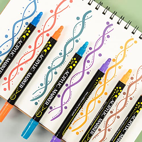 Betem 12 Colors Dual Tip Acrylic Paint Pens Markers, Acrylic Paint Pens for Wood, Canvas, Stone, Rock Painting, Glass, Ceramic Surfaces, DIY Crafts Making (12 DUAL TIP PAINT PENS)