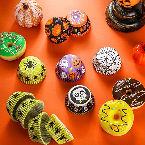 600 Pieces Halloween Cupcake Liners Halloween Pumpkin Colorful Donuts Baking Cups Disposable Paper Cupcake Wrappers Muffin Case Trays Baking Wraps for Halloween Birthday Party()