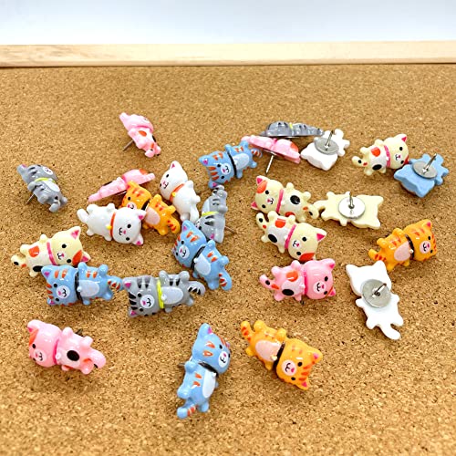 30 pcs Cute Cat Push Pin Decorative Thumb Tacks Animal Push Pins for Photo Wall Maps Memo Note Bulletin Board or Cork Boards Multi-Functional Pushpin Tool Office Accessories