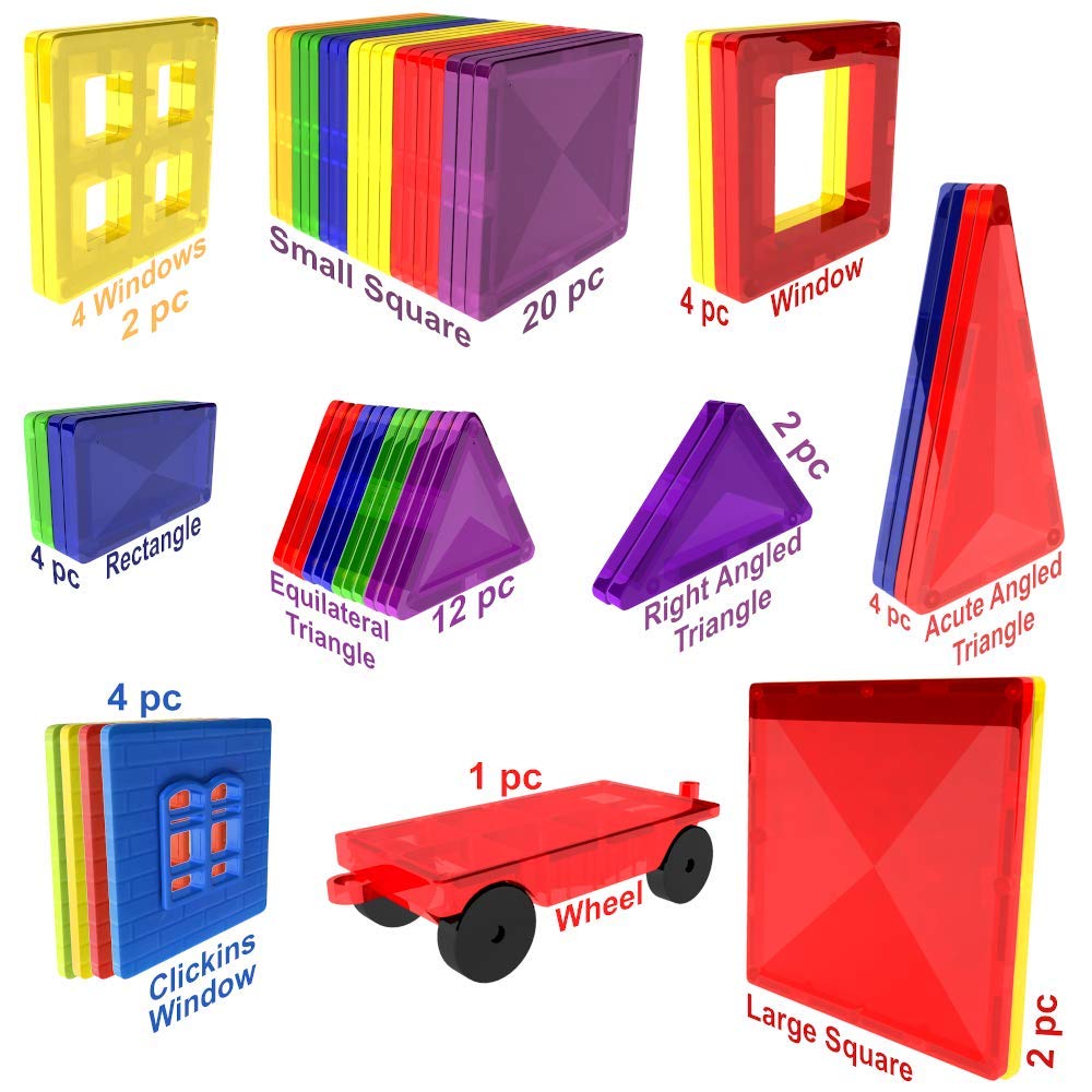 Desire Deluxe Magnetic Tiles Blocks Building Set for Kids – Learning Educational Toys for Boys Girls for Age 3-8 Year-Old – Birthday Present Gift (57PC)