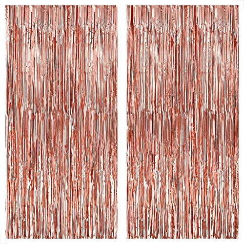 KatchOn, Rose Gold Fringe Curtain - XtraLarge 6.4x8 Feet, Pack of 2 | Rose Gold Backdrop, Bachelorette Party Decorations, Rose Gold Party Decorations | Rose Gold Streamers, Rose Gold Birthday Backdrop