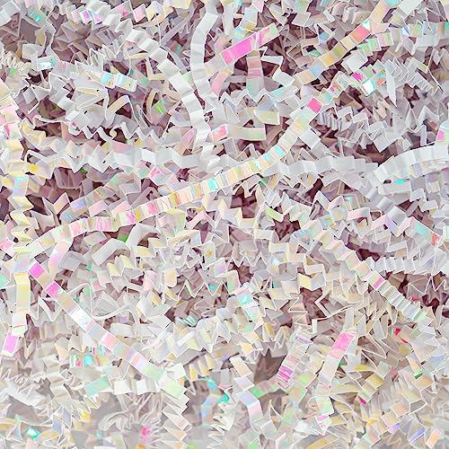 Uptotop 4oz Supply Crinkle Cut Paper Shred Filler for Gift Wrapping Basket Filling Birthday Wedding Christmas Thanksgiving Mother's Day (Diamond White)