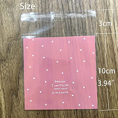 Artboil 100pcs Lovely Small Self Adhesive Treat Bag Cellophane Bag Cookie Bag, Homemade, Party, Wedding Favor Bag, for Bakery, Biscuit, Candy - Pink (3.94" x 3.94")