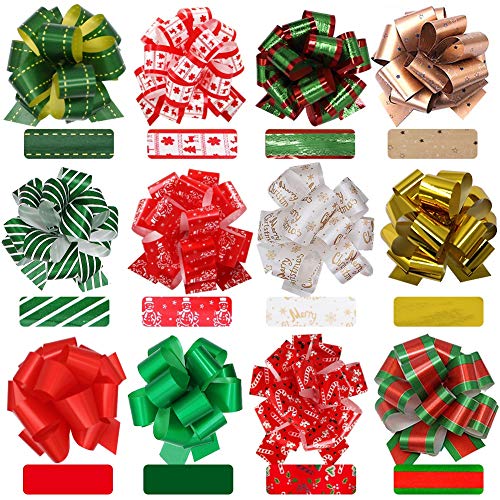 Lulu Home Christmas Pull Bows for Gifts, Xmas Bows for Presents, Assorted Colorful Pull Bows for Gift Wrapping, 24 PCS