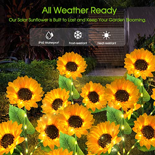KOOPER Solar Lights Outdoor Garden Decor - Upgraded 3 Pack Solar Garden Lights with 9 Sunflower Lights, Waterproof Solar Outdoor Lights Auto ON/Off Solar Decorative Lights for Garden, Patio