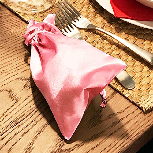 Knitial 3" x 4" Satin Pink Gift Bags, Jewelry Bags, Wedding Favor Drawstring Bags Baby Shower Christmas Gift Bags 50 per Pack