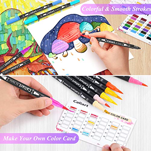 Caliart 34 Double Tip Brush Pens Art Markers, Artist Fine & Brush Pen Coloring Markers for Kids Adult Book Halloween Journaling Note Taking Lettering Calligraphy Drawing Art Craft Supplies Kit