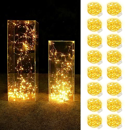 MUMUXI Led Fairy Lights Battery Operated Lights [16 Pack] Mason Jars Centerpiece Wedding Decor String Lights Battery Powered Lights, Christmas, Copper Wire Small Battery Fairy Lights (10ft Warm White)