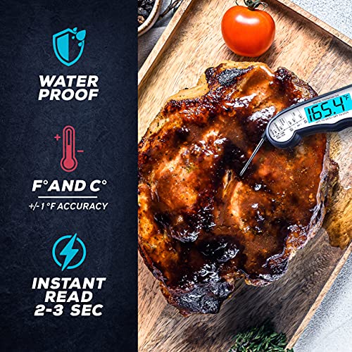 KIZEN Digital Meat Thermometer with Probe - Instant Read Food Thermometer for Cooking, Grilling, BBQ, Baking, Liquids, Candy, Deep Frying, and More - Black/White