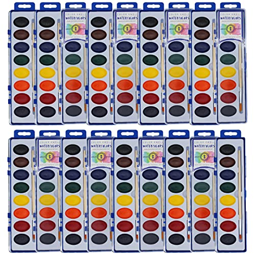 Color Swell Bulk 18 Packs of Watercolor Paint with Wood Brushes 8 Washable Colors for Kids, Families, Classrooms, Parties, All Ages