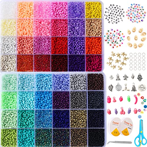 YITOHOP 8800+pcs 4mm 12/0 48 Colors Glass Seed Beads, Charms Bracelet Jewelry Making Beads Kit Gifts for Teen Girls Crafts for Girls Ages 8-12 Birthday Gifts Christmas