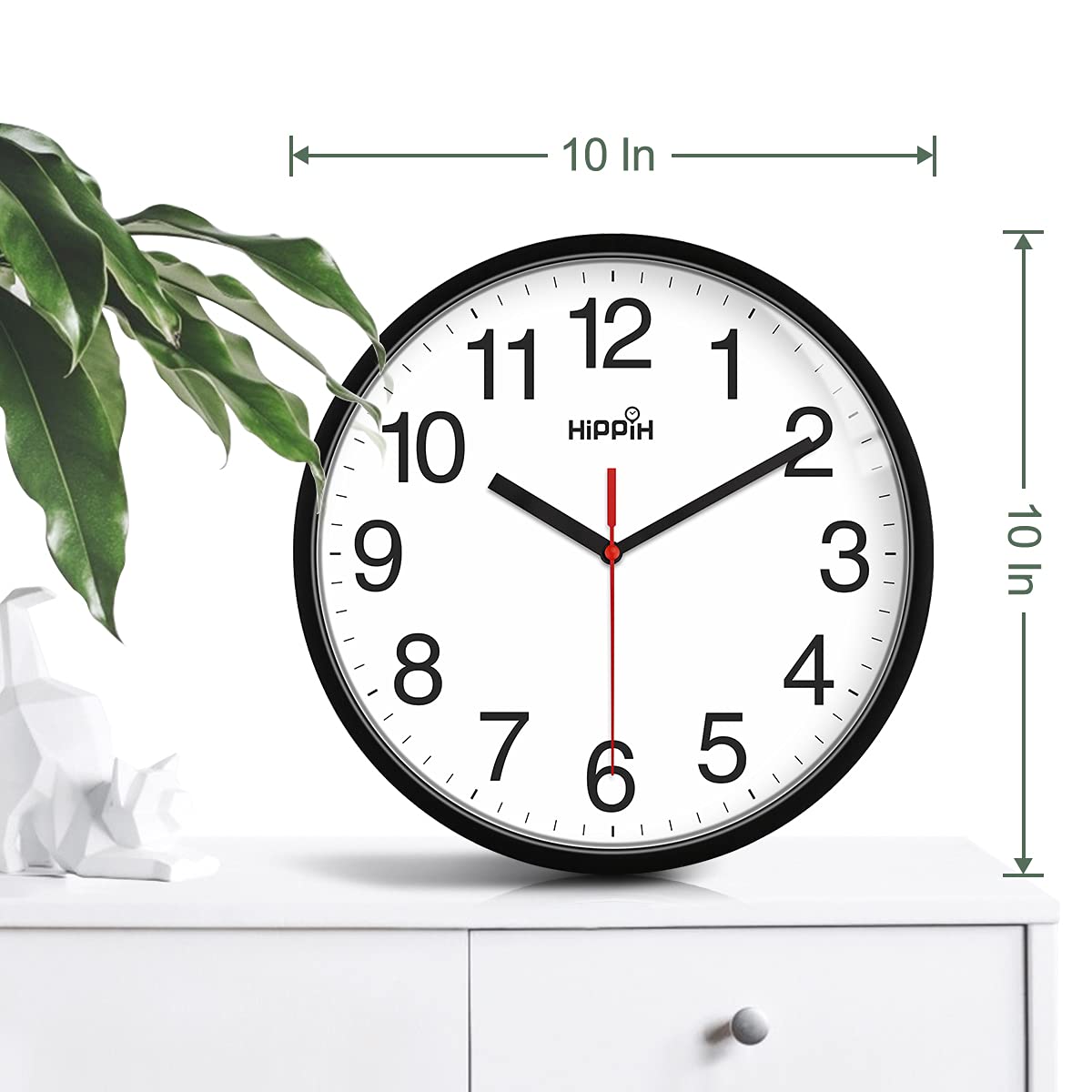 HIPPIH Clock Black Wall Clock Silent Non Ticking Quality Quartz - 10 Inch Round Easy to Read for Home Office & School Decor Clock