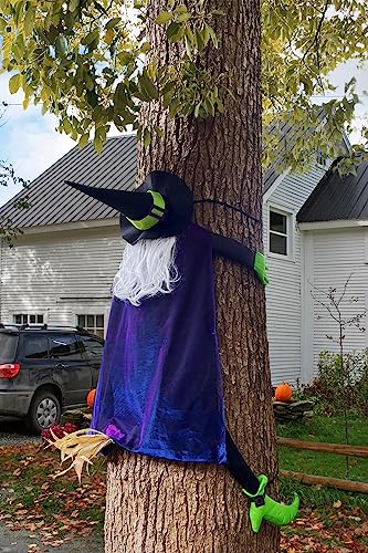 POPGIFTU 64" Large Crashing Witch Decor, Funny Witch Crashing into Tree Halloween Outdoor Decorations, Hanging into Tree/Door/Garden/Yard/Indoor/Outside Halloween Flying Witches Props Ornaments