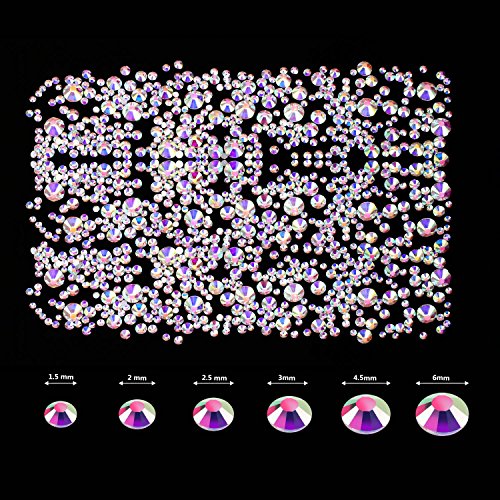 2000 Pieces Flat Back Gems Round Crystal Rhinestones 6 Sizes (1.5-6 mm) with Pick Up Tweezer and Rhinestones Picking Pen for Crafts Nail Face Art Clothes Shoes Bags DIY (Crystal AB)