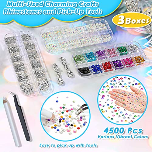 shynek B7000 Jewelry Glue with Rhinestones for Crafts, 4500Pcs Rhinestones with Gems Adhesive for Shoes Cloth Fabric with Picker Pencil for Crafting Diamond Painting Graduation Cap Decorations