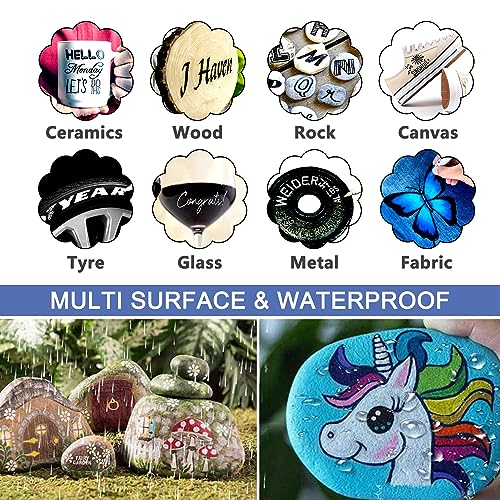 28 Color Paint Markers Pens Set, Oil-Based Permanent Paint Marker, Medium Tip, Quick Dry and Waterproof Paint Pen for Rock Painting, Ceramic, Wood, Fabric, Plastic, Canvas, Glass, Mugs, Scrapbooking