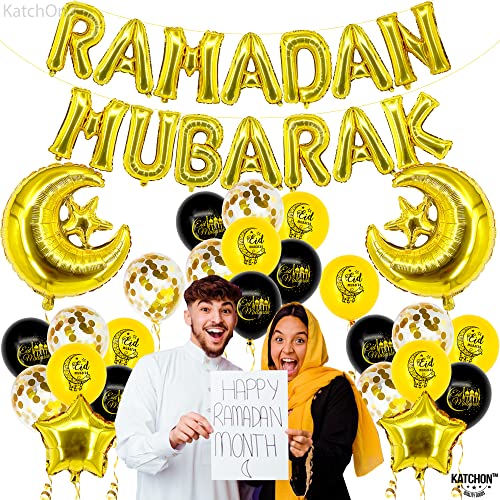 KatchOn, Ramadan Mubarak Balloons Set - Pack of 40 | Ramadan Balloon Decoration | Moon and Star Ramadan Decorations Balloon | Ramadan Mubarak Decorations | Eid Decorations for Home, Ramadan Balloons