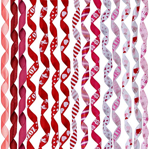 18 Rolls 100 Yards Valentine Ribbons Trims Printed Grosgrain Ribbons Multicolor Organza Ribbons Satin Ribbons 3/8″ Wide for Wedding Valentine’s Day Gift Wrapping DIY Crafts
