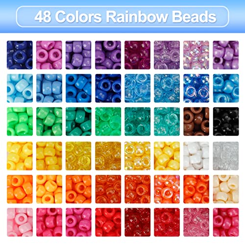 Quefe 3960pcs Pony Beads for Friendship Bracelet Making Kit 48 Colors Kandi Beads Set, 2400pcs Plastic Rainbow Bulk and 1560pcs Letter Beads with 20 Meter Elastic Threads for Craft Jewelry Necklace