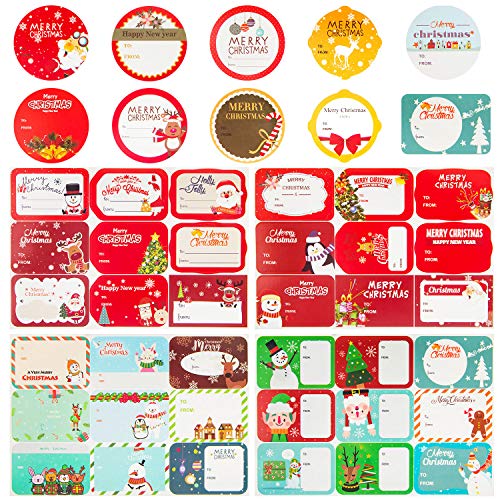 HongyiTime 144 Count Tags Sticker,Christmas Name Labels for Present,48 Jumbo Designs Christmas Stickers Name Tags,Holiday Present Label