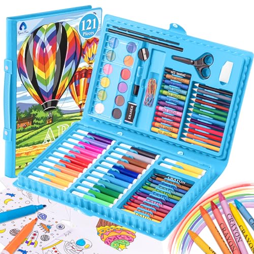 VigorFun Art Kit, Drawing Painting Art Supplies for Kids Girls Boys Teens, Gifts Art Set Case Includes Oil Pastels, Crayons, Colored Pencils, Watercolor Cakes (Blue)