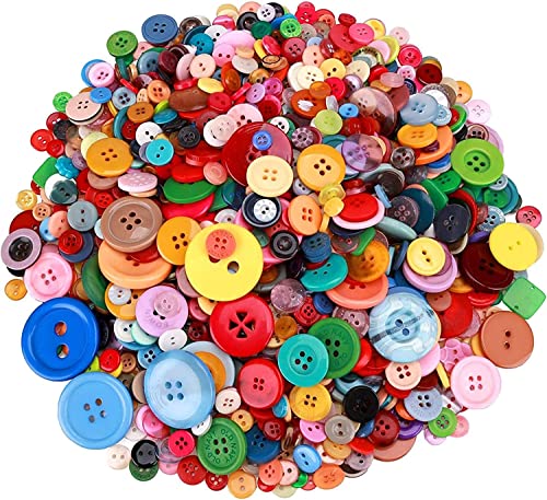 Greentime 1500 pcs Round Resin Buttons Mixed Color Assorted Sizes for Crafts Sewing DIY Manual Button Painting DIY Handmade Ornament Buttons, 2 Holes and 4 Holes