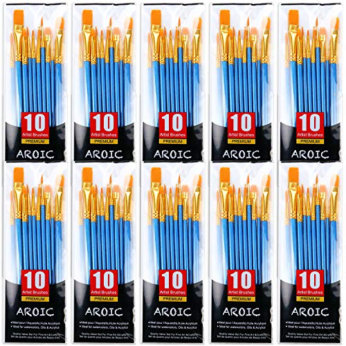 Painting Brush Set, 10 Packs /100 Pieces, Nylon Brush Head, Suitable for Oil and Watercolor, Perfect Suit of Art Painting, Best Gift for Painting Enthusiasts.