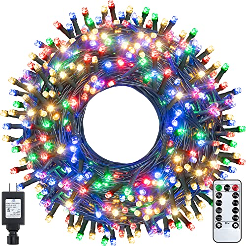 Ollny Christmas Lights Outdoor String Lights Plug in 400Led/132ft with Remote Extra Long Waterproof Multi-Colored Timer 8 Lighting Modes for Thanksgiving Xmas Holidays Indoor Outdoor Decorations