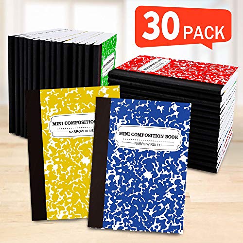 feela Composition Notebook, Mini Sized 30 Pack 5 Colors Narrow Ruled Mini Composition Books Bulk, Small Pocket Marble Cute Journal Notebooks for Kids School Home Office, Pocket Sized 4.5 x 3.25 in