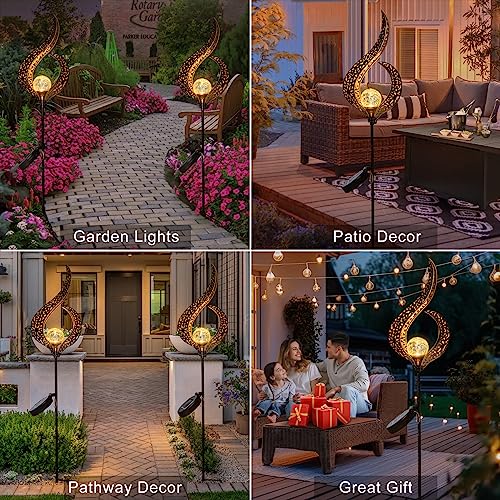 HOMEIMPRO Outdoor Solar Lights Garden Stake Lights, Crackle Glass Globe,Waterproof LED Christmas Gift Fairy Lights for Pathway,Lawn,Patio or Courtyard (Bronze)