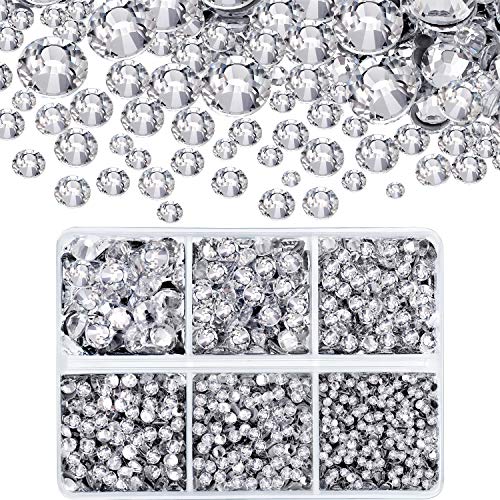 4000 Pieces Hotfix Rhinestones Crystals AB Clear Crystal Rhinestones Flatback Gems Round Crystal Rhinestones Bulk for Crafts Clothing Dance Costumes(Clear Color)