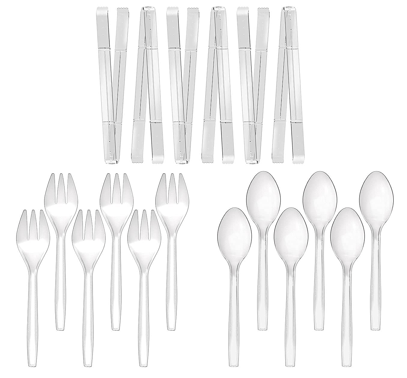 Plastic Serving Utensils, 9" Clear Disposable Utensils 18 Pack, 6 Serving Tongs, Spoons, Forks