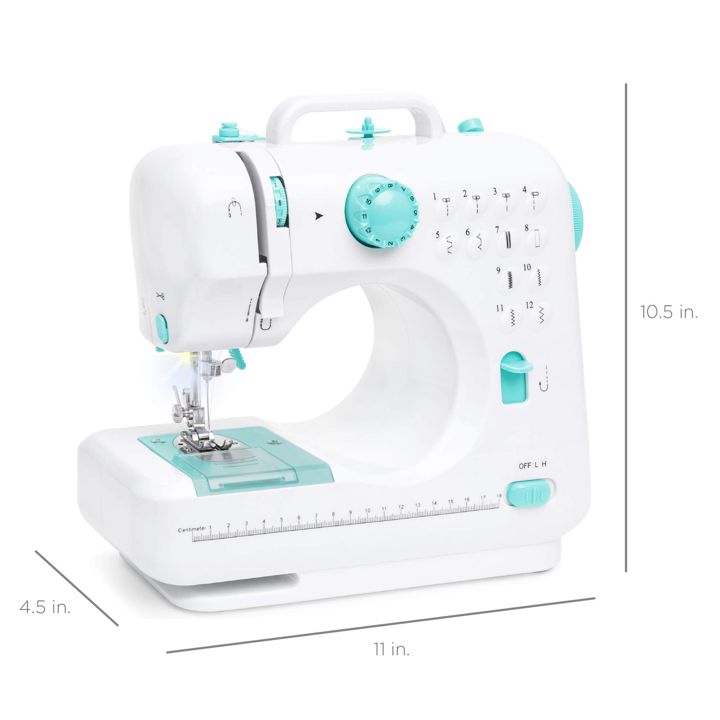 Best Choice Products Compact Sewing Machine, 42-Piece Beginners Kit, Multifunctional Portable 6V Beginner Sewing Machine w/ 12 Stitch Patterns, Light, Foot Pedal, Storage Drawer - Teal/White