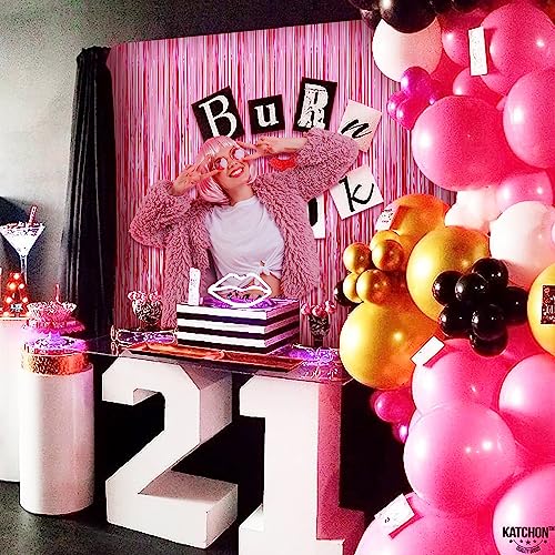 KatchOn, Pink Backdrop for Pink Party Decorations - XtraLarge 6.4x8 Feet, Pack of 2 | Pink Foil Fringe Curtain | Pink Fringe Backdrop for Pink Streamers Party Decorations, Pink Birthday Decorations
