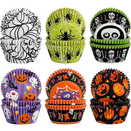 600 Pieces Halloween Cupcake Liners Halloween Pumpkin Colorful Donuts Baking Cups Disposable Paper Cupcake Wrappers Muffin Case Trays Baking Wraps for Halloween Birthday Party()