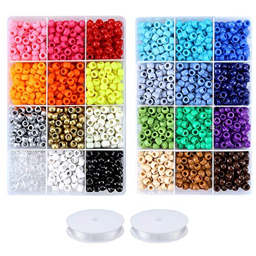 Greentime Pony Beads Jewelry Making Kit, 9mm Pony Beads Rainbow Opaque Beads Small Loose Spacer Beads for Friendship Bracelet Jewelry Necklace Making Crafts (2280PCS 24colors)