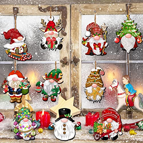 JOPHMO 24 Pieces Christmas Gnome Wooden Ornaments Wood Hanging Decorations for Christmas Tree Santa Clause Elf Hanging Wood Crafts Holiday Decor Xmas Party Supplies (Xmas-Gnomes-B)
