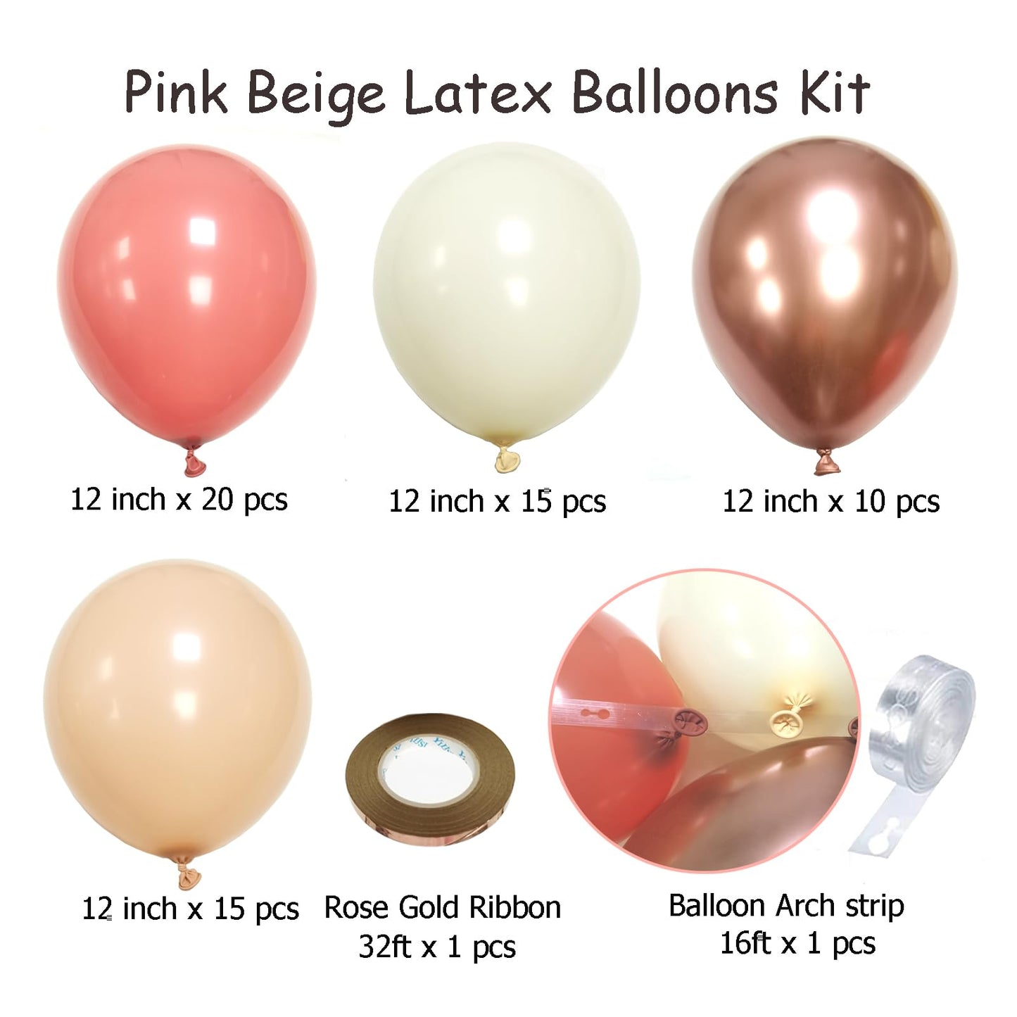 Retro Blush Pink Party Balloons, 60Pcs 12Inch Dusty Pink Metallic Chrome Rose Gold Balloons Beige Blush Latex Balloons for Birthday Wedding Baby Shower Party Decoration