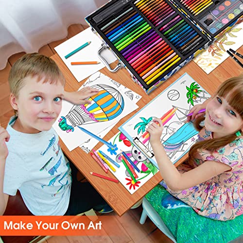 POPYOLA Art Supplies, 180 Piece Drawing Painting Art Kit with Clipboard and Coloring Papers, Gifts Art Set Case with Oil Pastels, Crayons, Colored Pencils, Watercolor Cakes
