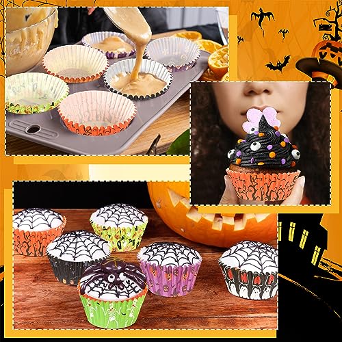 Halloween Cupcake Liners, SANNIX 450pcs Ghost Pumpkin Spider Baking Cups Cupcake Wrappers Paper Wraps Muffin Liners for Halloween Party Candy Cake Decorations Supplies(9 Designs)