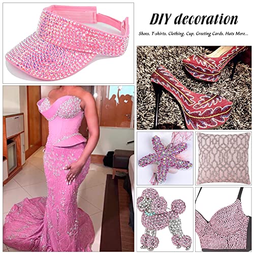 Meibite 6616PCS Hot Pink Hotfix Rhinestones Crystal Gems Glass for Tumblers Clothes Shirts Glitter Flat Back Round with Tweezers and Picking Pen (SS6~SS30)