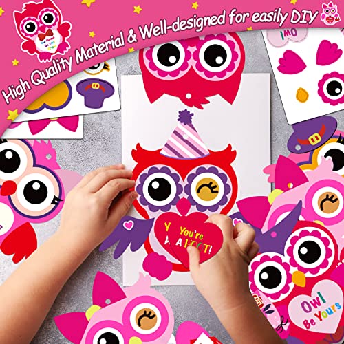 chiazllta 30 PCS Valentine's Day Craft Kits DIY Owl Craft for Kids Valentine's Heart Craft Make Your Own Owl Bulk Set for Home Classroom Game Activities