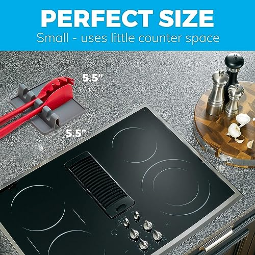 Grey Silicone Spoon Rest for Stove Top with Drip Pad (1 Pack) - Heat-Resistant, BPA-Free Utensil Rest & Spoon Holder for Kitchen Counter - Grill Utensil Holder for Spatulas, Tongs, and kitchenware