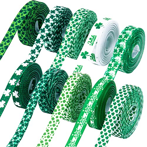 St. Patrick's Day Ribbon - 50 Yards Shamrocks Clover Grosgrain Ribbon for St. Patrick's Day Gift Wrapping Wreath DIY Craft and Sewing