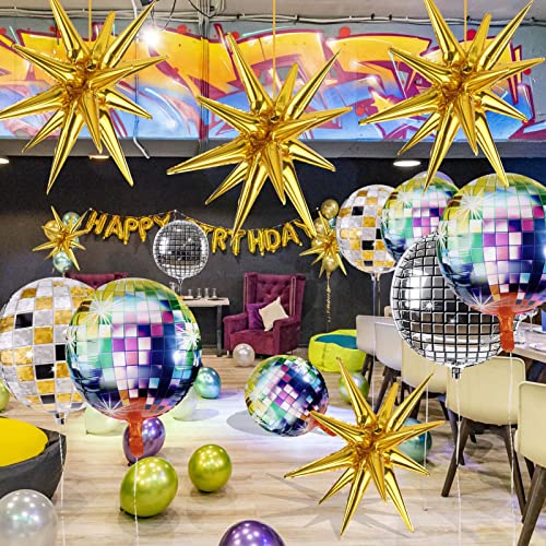 Cadeya 12 Pcs Disco Ball Balloons, Huge Gold Explosion Star Aluminum Foil Balloons for Birthday, Bachelorette Party, 70s 80s 90s Theme Disco Party Decorations Supplies