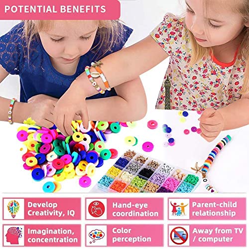 MIIIM 3600 PCS 10 Strands Clay Beads Polymer Clay Beads for Jewelry Making, Vinyl Heishi Beads 6mm for Surfer Bracelets Necklace Making (Blue)